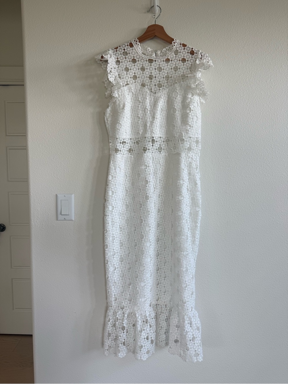 White Lace Midi Dress with Floral Eyelet Detail
